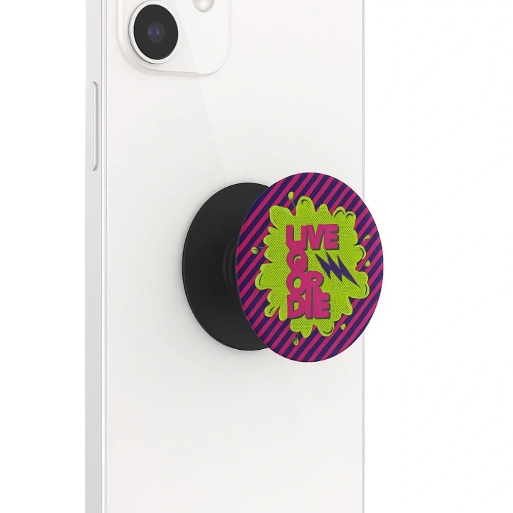 PopSockets PopGrip Phone Grip and Stand Pink Black Stripes Gold Live Q or Die
